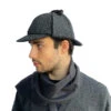 Sherlock Holmes Harris Tweed Deerstalker Hat -Fashion hats Deerstalker Charcoal Black Herringbone 18431.1682445947.1280.1280