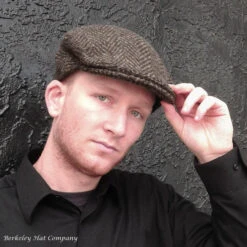 Irish Heavy Wool Brown Herringbone Ivy Cap