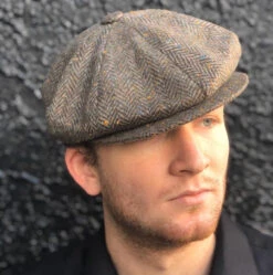 Olive-Brown Herringbone Motoring Cap