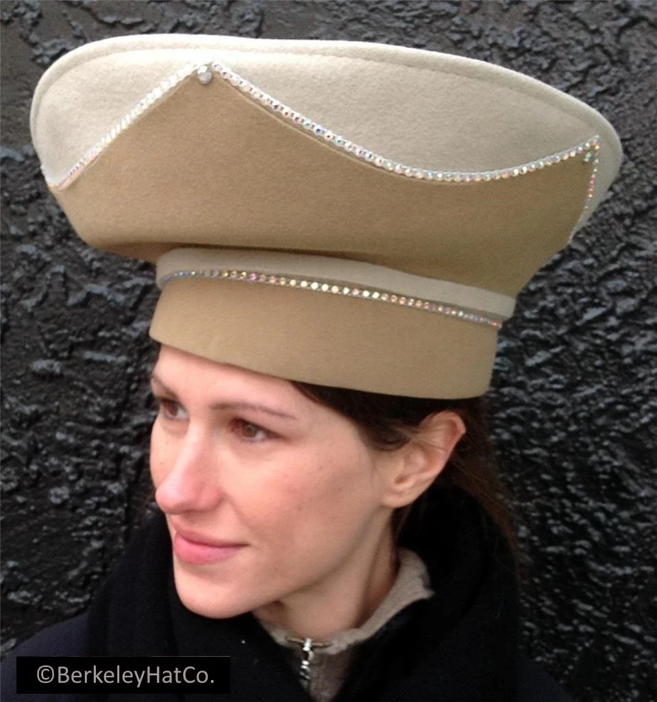 Vintage Jack McConnell Fur Felt Church Crown Tan Light Brown With Crystals - Image 3