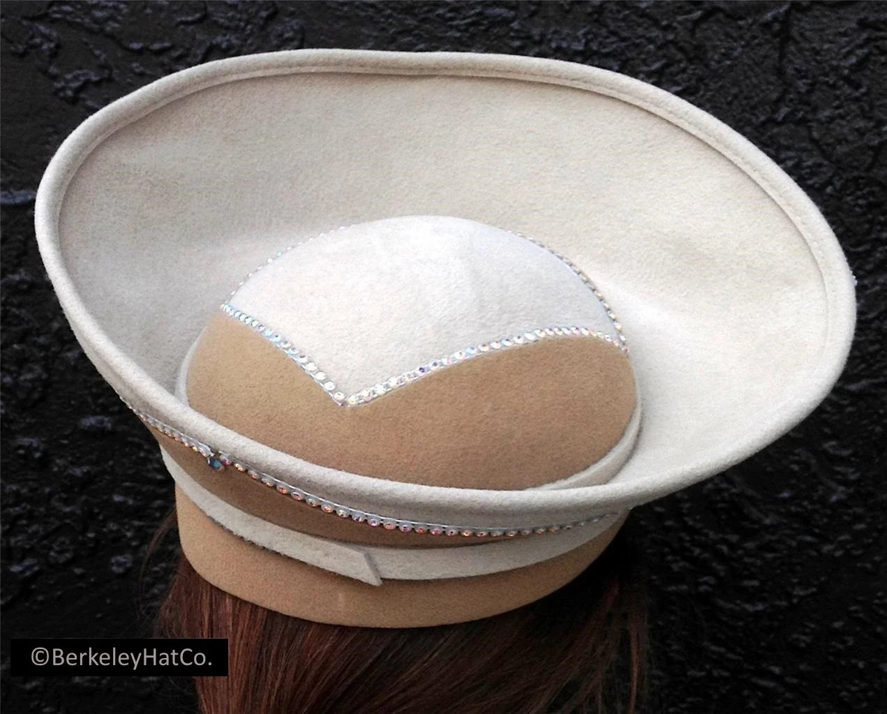 Vintage Jack McConnell Fur Felt Church Crown Tan Light Brown With Crystals - Image 4