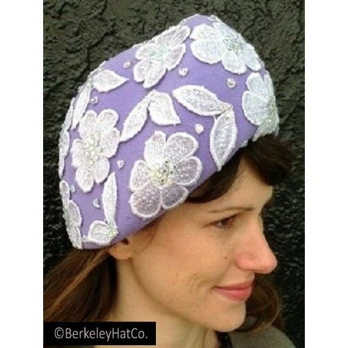 Vintage Jack McConnell Church Hat, Lavender Fur Felt Beret Style With Lace Flowers
