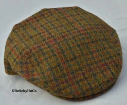 Harris Tweed Ivy Flat Cap, Olive Houndstooth