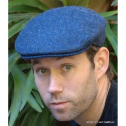 Herringbone Irish Wool Tweed Ivy Cap, Blue