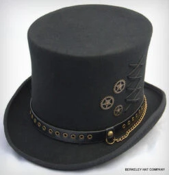 Steam Punk Black Wool Top Hat With Gear Charms