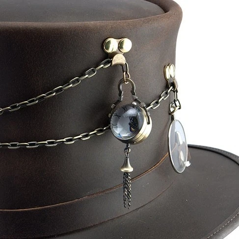 Steampunk Leather Top Hat, "Trinket" 3 Steampunk Leather Top Hat, "Trinket"
