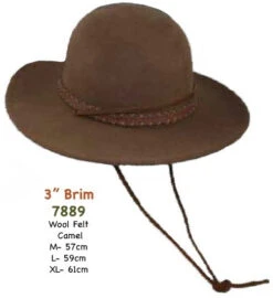 Tall Crown Brown Wool Felt Hat With Chin Cord