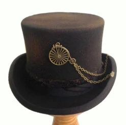Distressed Steampunk Top Hat In Wool Felt